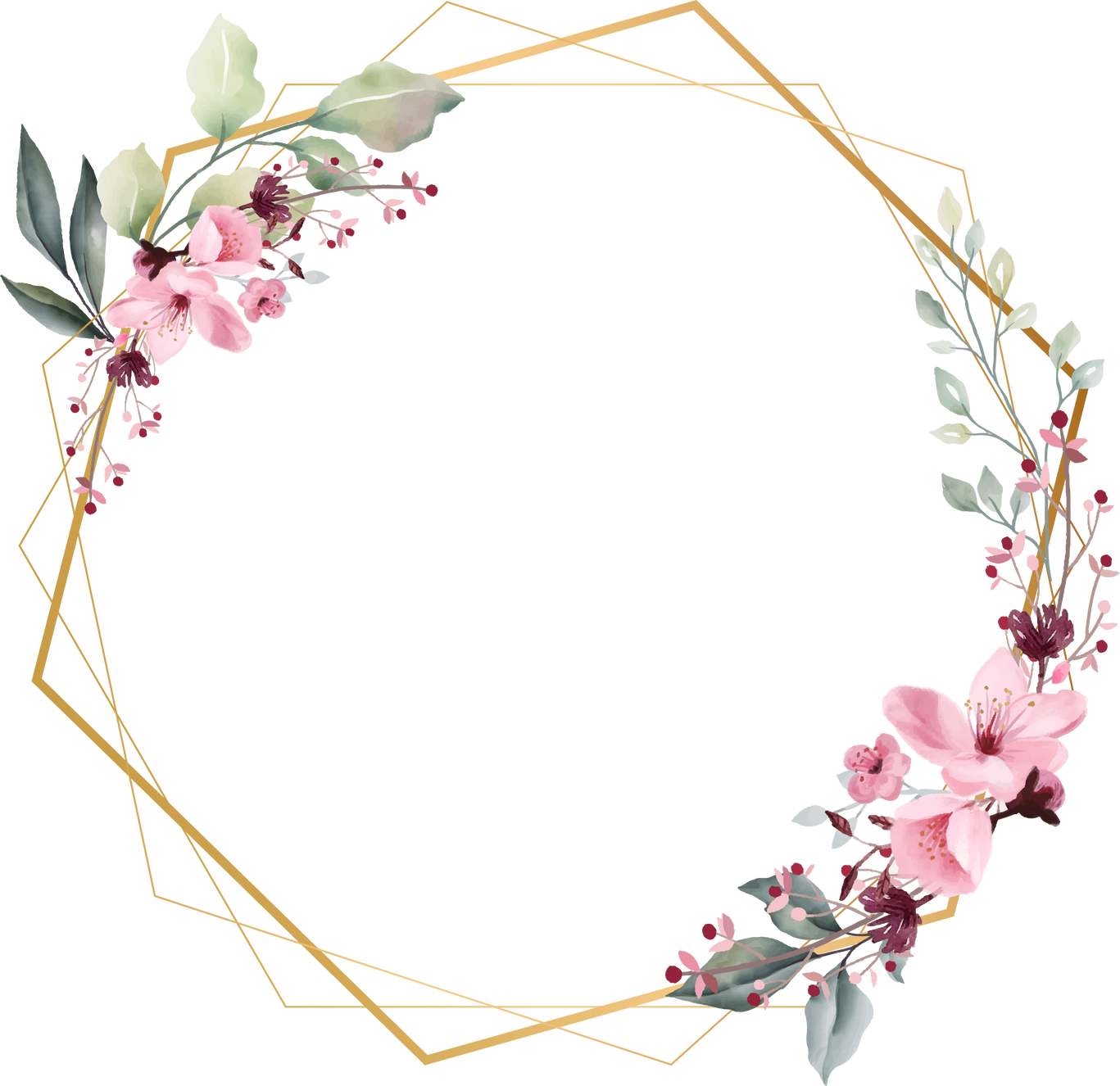 Polygon Frame with Flowers Illustration